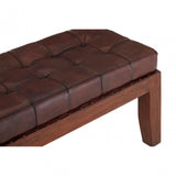 Toby Antique Brown Leather Stitch Bench, Leather, Teak, Brown
