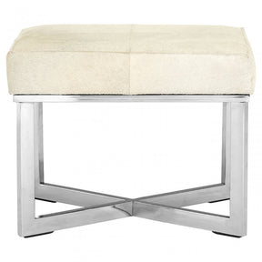 Tuskin Leather Bench, Leather, Stainless Steel, White