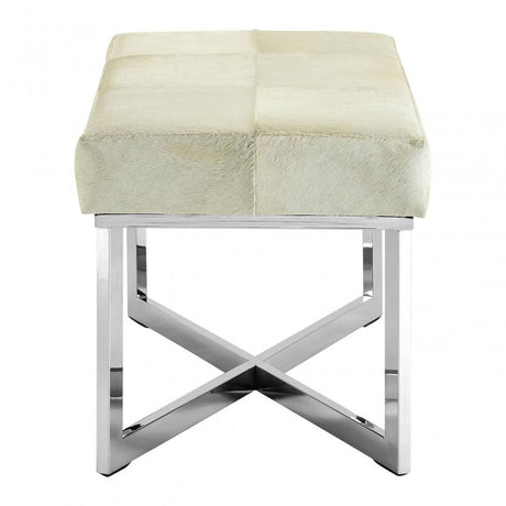 Tuskin Leather Bench, Leather, Stainless Steel, White
