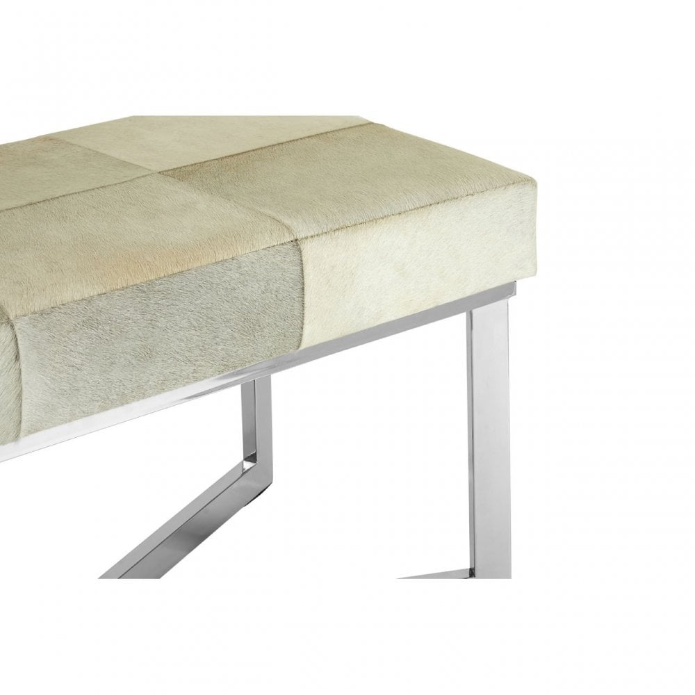 Tuskin Leather Bench, Leather, Stainless Steel, White