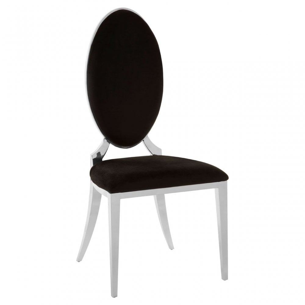 Elisa Black Velvet Dining Chair, Foam, Stainless Steel, Silver
