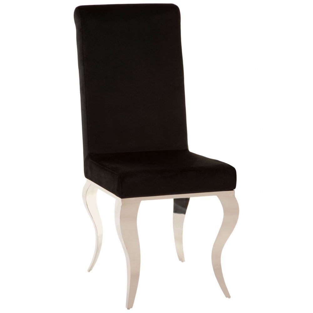 Elisa Dining Chair with Silver Frame, Foam, Stainless Steel, Black