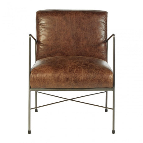 Maryn Genuine Brown Leather Dining Chair, Leather, Iron, Brown