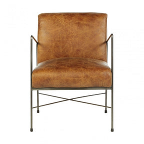 Maryn Light Brown Leather Dining Chair, Leather, Iron, Brown