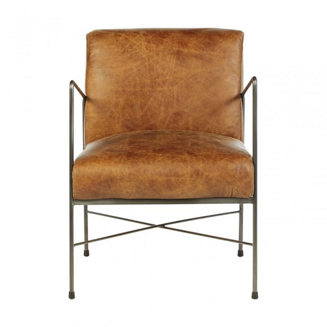 Maryn Light Brown Leather Dining Chair, Leather, Iron, Brown