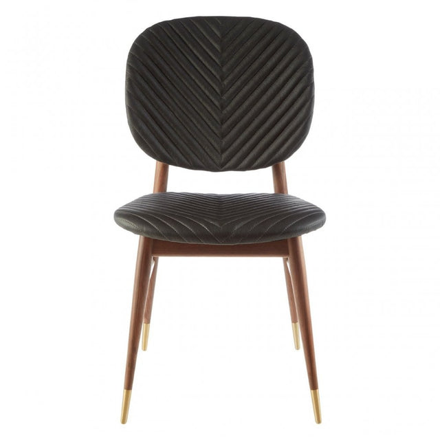Kenso Dining Chair, Leather, Walnut Wood, Black