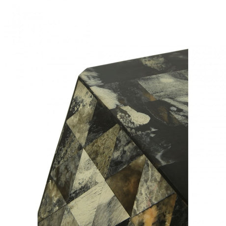 Marlox Antique Green Geometric Stool, Wood, Resin, Green