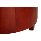Toby Round Buttoned Stool, Leather, Teak, Brown