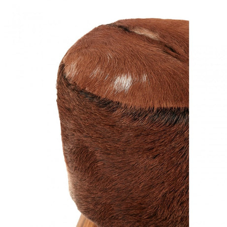 Toby Brown Goat Hide Round Stool, Foam, Goat Hide, Teak, Brown