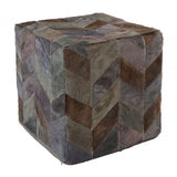 Safira Light Grey Patchwork Pouffe, Leather, Thermocol Beens, Multi-Coloured