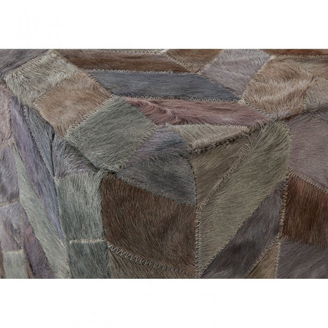 Safira Light Grey Patchwork Pouffe, Leather, Thermocol Beens, Multi-Coloured