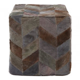 Safira Light Grey Patchwork Pouffe, Leather, Thermocol Beens, Multi-Coloured