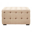 Stella Beige Linen Button Tufted Footstool, Foam, Plywood, Wood, Beige