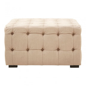 Stella Beige Linen Button Tufted Footstool, Foam, Plywood, Wood, Beige