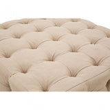 Stella Beige Linen Button Tufted Footstool, Foam, Plywood, Wood, Beige
