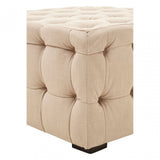 Stella Beige Linen Button Tufted Footstool, Foam, Plywood, Wood, Beige