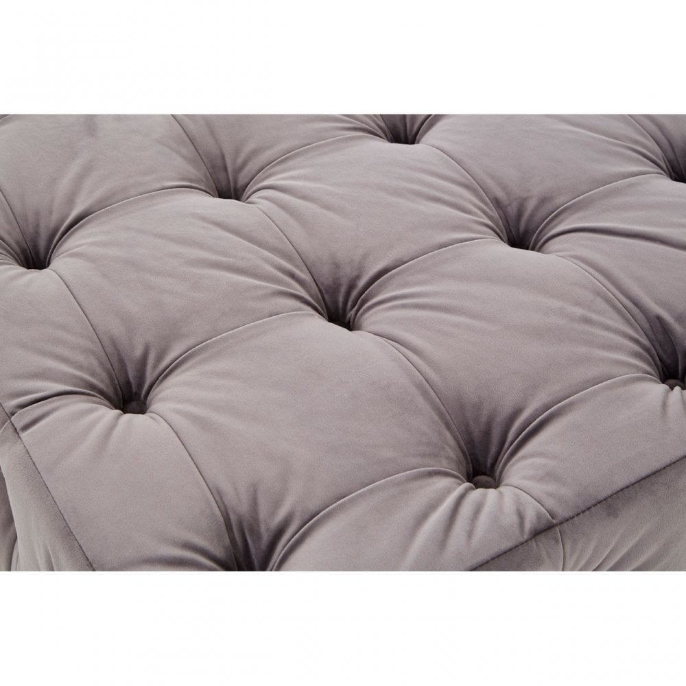 Stella Grey Velvet Button Tufted Footstool, Foam, Plywood, Wood, Grey