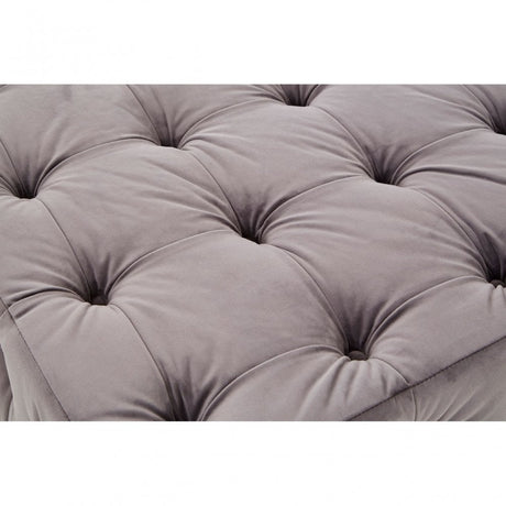 Stella Grey Velvet Button Tufted Footstool, Foam, Plywood, Wood, Grey