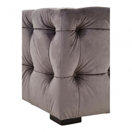 Stella Grey Velvet Button Tufted Footstool, Foam, Plywood, Wood, Grey