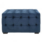 Stella Midnight Velvet Button Footstool, Foam, Plywood, Wood