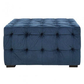 Stella Midnight Velvet Button Footstool, Foam, Plywood, Wood