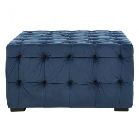 Stella Midnight Velvet Button Footstool, Foam, Plywood, Wood