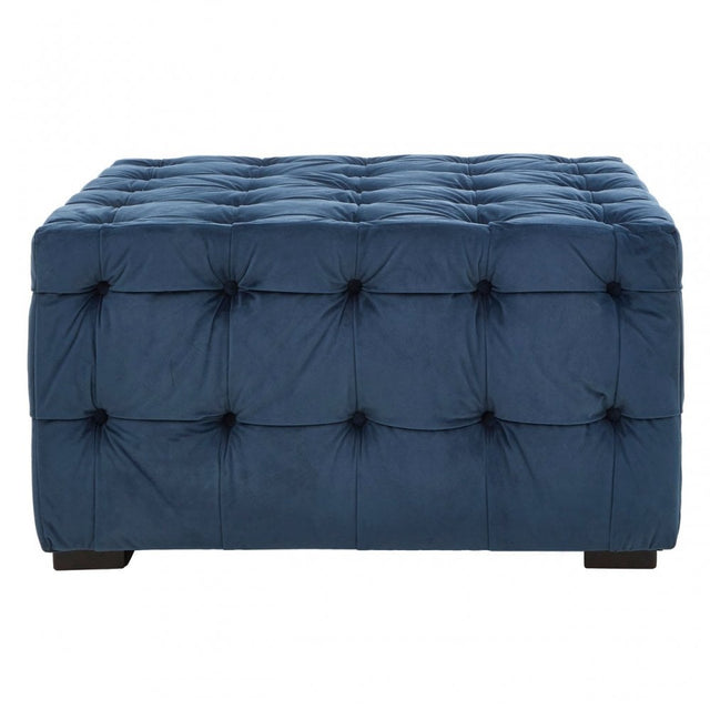 Stella Midnight Velvet Button Footstool, Foam, Plywood, Wood