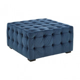 Stella Midnight Velvet Button Footstool, Foam, Plywood, Wood