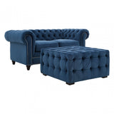 Stella Midnight Velvet Button Footstool, Foam, Plywood, Wood