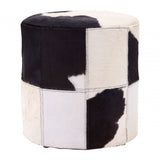 Black / White Genuine Cowhide Ottoman, Cowhide, Stainless Steel, Black
