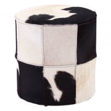 Black / White Genuine Cowhide Ottoman, Cowhide, Stainless Steel, Black