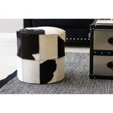 Black / White Genuine Cowhide Ottoman, Cowhide, Stainless Steel, Black