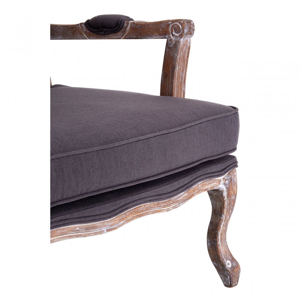 Rococo Chair & Footstool, Birchwood, Linen Mix, Grey