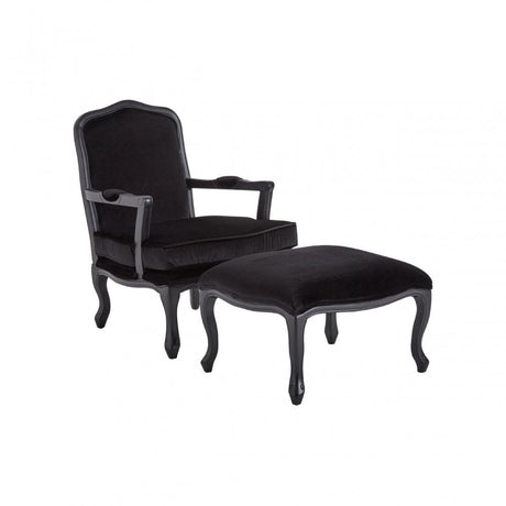 Rococo Chair & Footstool, Birchwood, Black
