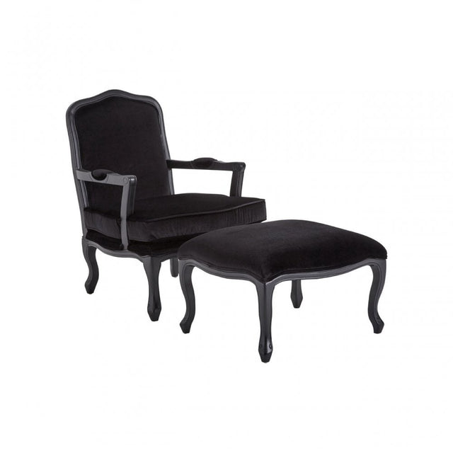 Rococo Chair & Footstool, Birchwood, Black