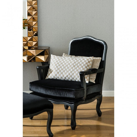 Rococo Chair & Footstool, Birchwood, Black