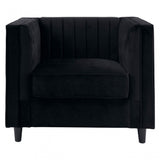 Farah Black Velvet Chair, Eucalyptus Wood, Sponge, Wood, Black