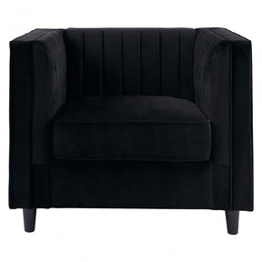 Farah Black Velvet Chair, Eucalyptus Wood, Sponge, Wood, Black