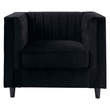 Farah Black Velvet Chair, Eucalyptus Wood, Sponge, Wood, Black