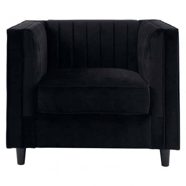 Farah Black Velvet Chair, Eucalyptus Wood, Sponge, Wood, Black