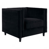 Farah Black Velvet Chair, Eucalyptus Wood, Sponge, Wood, Black