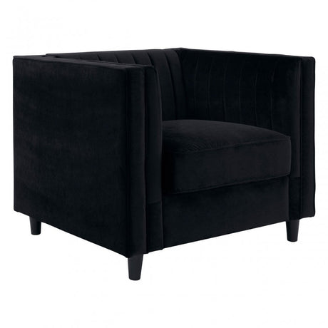 Farah Black Velvet Chair, Eucalyptus Wood, Sponge, Wood, Black