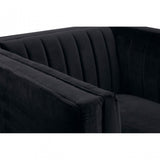 Farah Black Velvet Chair, Eucalyptus Wood, Sponge, Wood, Black