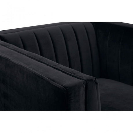 Farah Black Velvet Chair, Eucalyptus Wood, Sponge, Wood, Black