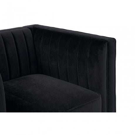 Farah Black Velvet Chair, Eucalyptus Wood, Sponge, Wood, Black