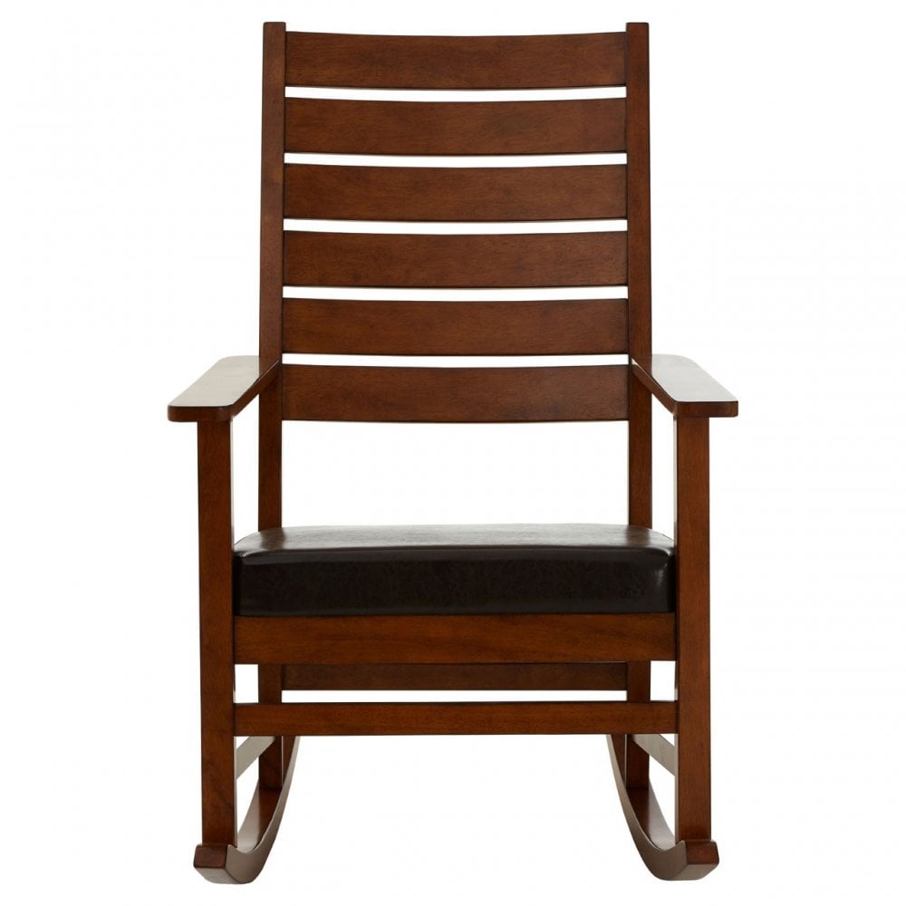 Clanbay Relax Rocking Chair, Leather, Rubberwood, Brown – ideas4lighting