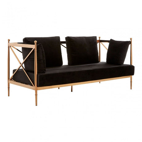 Donal 2 Seat Rose Gold Lattice Arms Sofa, Steel, Velvet, Rose Gold