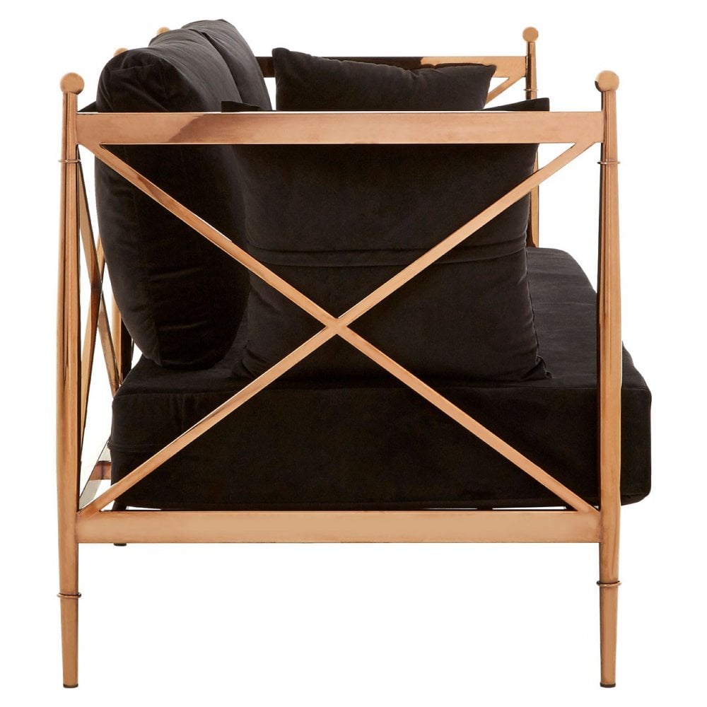 Donal 2 Seat Rose Gold Lattice Arms Sofa, Steel, Velvet, Rose Gold