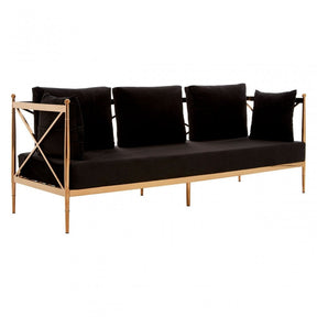 Donal 3 Seat Rose Gold Lattice Arms Sofa, Steel, Velvet, Rose Gold