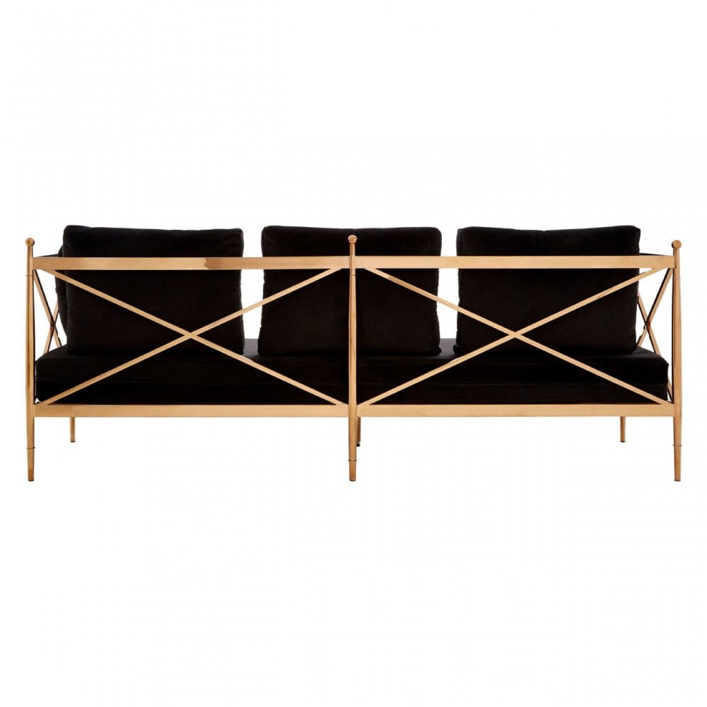 Donal 3 Seat Rose Gold Lattice Arms Sofa, Steel, Velvet, Rose Gold